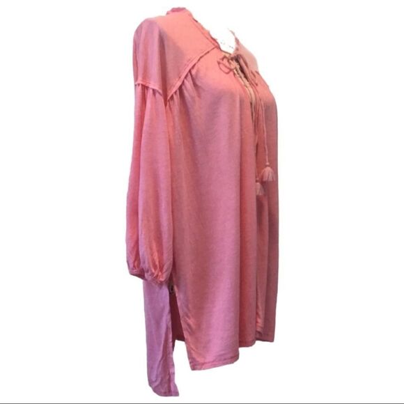 NEW Pink Frill V Neck Tassel Tie Hi Low Hemline Top By Free People - Picture 3 of 5